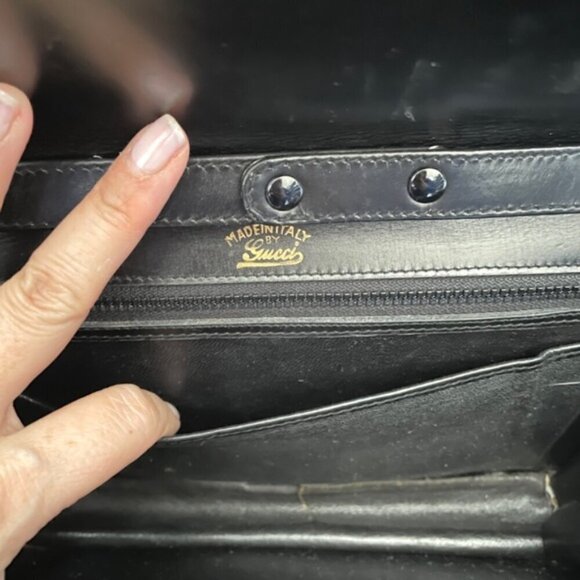 Vintage Gucci Black Leather Convertible Shoulder Bag / Clutch - Medium 🇮🇹 - Picture 7 of 11